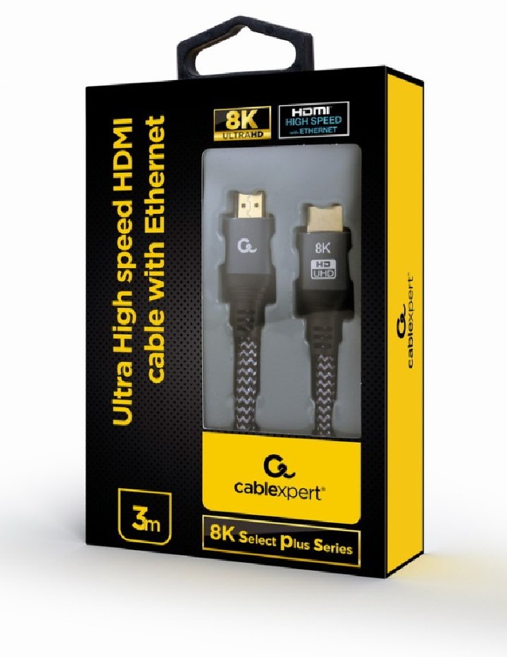 cable trenzado hdmi 2.1 8k 60hz gembird select plus series con ethernet 3m negro