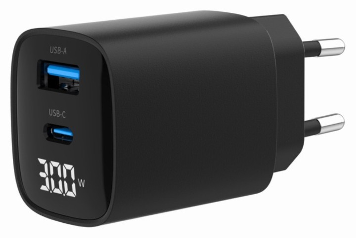 cargador rapido usb gembird de 2 puertos y 30 w, lcd, negro
