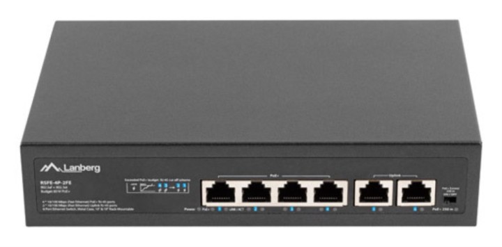 switch lanberg 6 ptos 100mb 4xpoe+/2x fast ether 60w rack 10"/19"