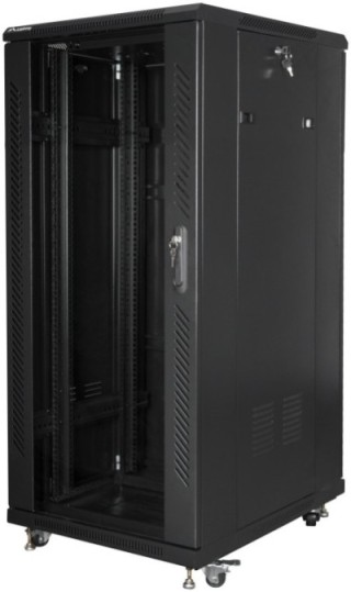 armario lanberg rack 19" 27u 600x800 flat pack negro puerta cristal con lcd