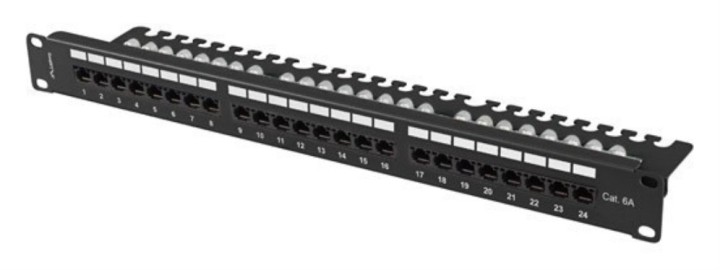 patch panel lanberg 24 puertos 1u 19" cat.6a utp con organizador cables negro
