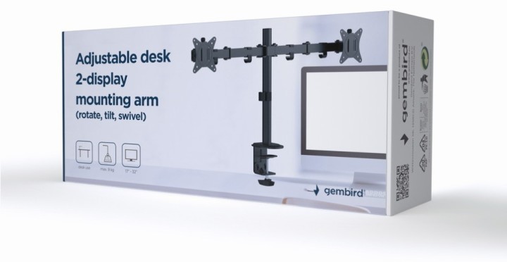 soporte de pared gembird para tv  inclinable  2 pantallas 17 32 hasta 9 kg