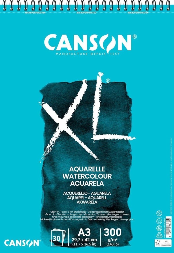 bloc dibujo canson xl aquarelle a3 30h 300gr