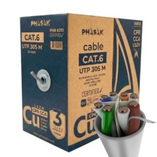 phasak bobina cable red phasak utp cat.6 lszh certificacion cpr  ignifugo  cca 305m gris phr 6201