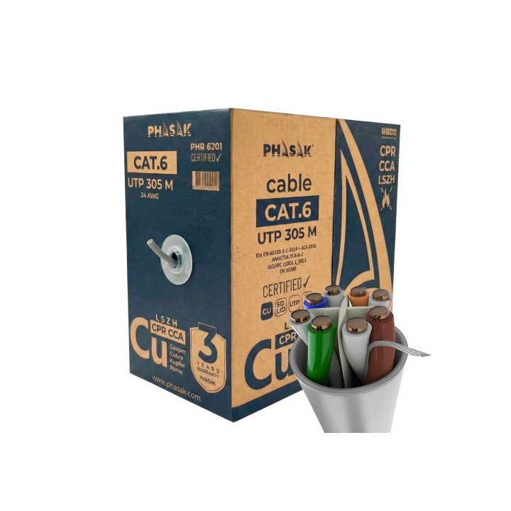 phasak bobina cable red phasak utp cat.6 lszh certificacion cpr  ignifugo  cca 305m gris phr 6201