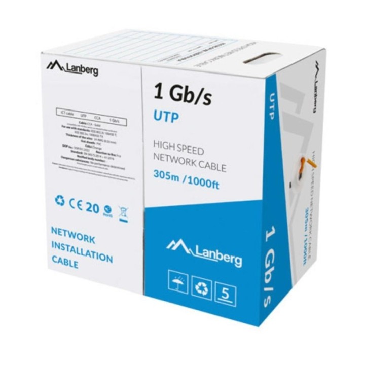 lanberg bobina 1gb   s lanberg u   utp rj45 solido cca awg23 305m  naranja