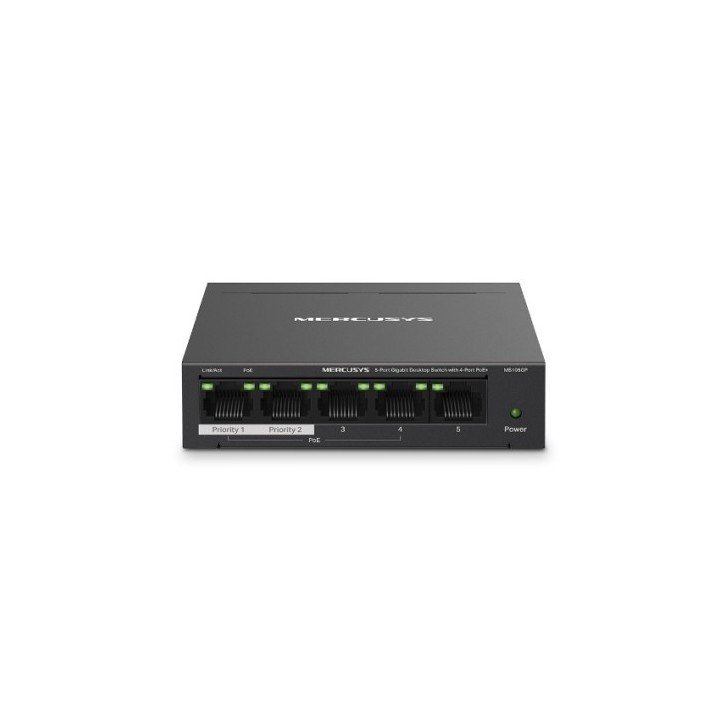 mercusys mercusys ms105gp switch gigabit ethernet  10/100/1000  energia sobre ethernet  poe  negro