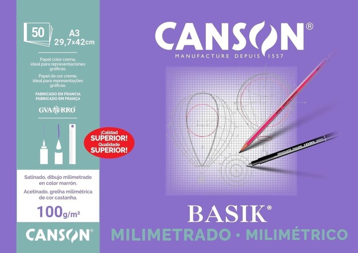 bloc 50h canson basik milimetr.a3 100gr sepia