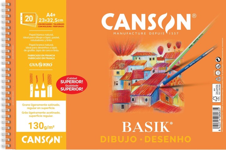 bloc 20h canson basik 130g a4+ micr/tal/recuad