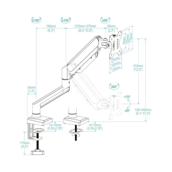 tooq soporte mesa db1334tnr b 1 brazo 13 34"