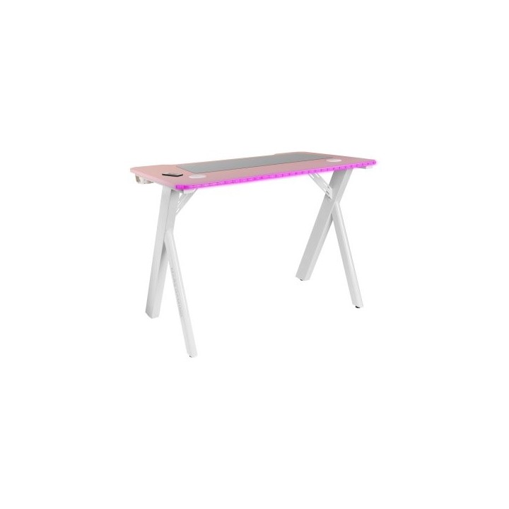 mesa mars gaming mgd rgb blanca con tablero rosa chasis acero tablero 100x60cm altura 74cm rgb