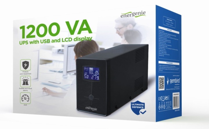 sai gembird con usb y display lcd 1200 va negro