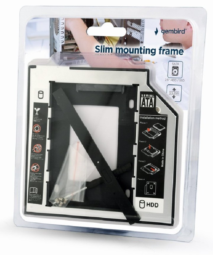 bastidor gembird hd sata 2,5" a 5,25" slim pc dvd rw 9,5mm