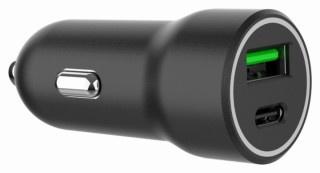 cargador rapido para coche gembird con 2 puertos usb, tipo c pd, 20 w, negro