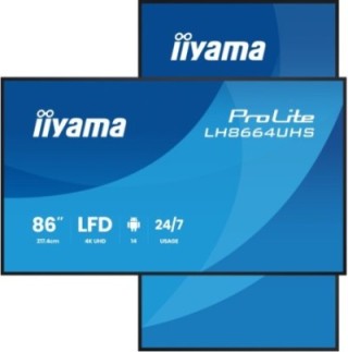 iiyama monitor iiyama 86" 3840x2160, uhd ips dled 450cd/m / 8ms, landscape portrait / mm 2x 16w, 2x