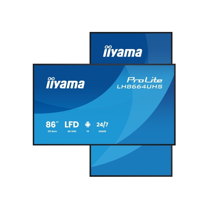 iiyama monitor iiyama 86" 3840x2160, uhd ips dled 450cd/m / 8ms, landscape portrait / mm 2x 16w, 2x
