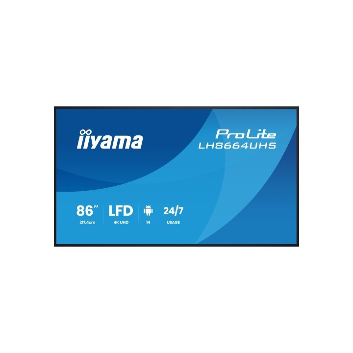 iiyama monitor iiyama 86" 3840x2160, uhd ips dled 450cd/m / 8ms, landscape portrait / mm 2x 16w, 2x