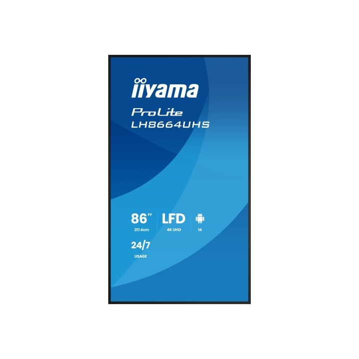 iiyama monitor iiyama 86" 3840x2160, uhd ips dled 450cd/m / 8ms, landscape portrait / mm 2x 16w, 2x