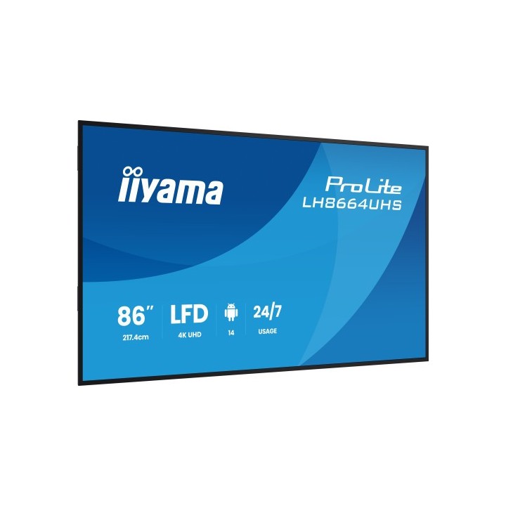 iiyama monitor iiyama 86" 3840x2160, uhd ips dled 450cd/m / 8ms, landscape portrait / mm 2x 16w, 2x