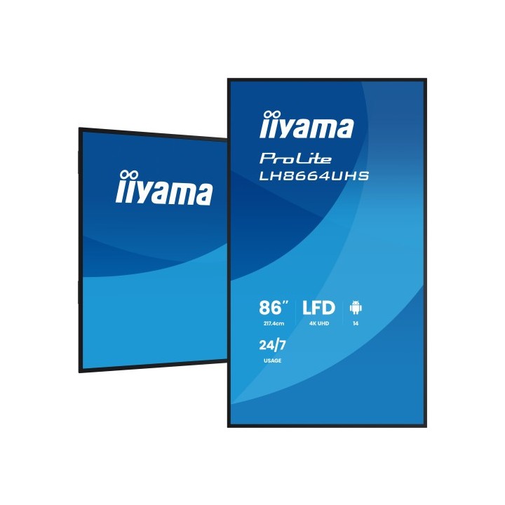 iiyama monitor iiyama 86" 3840x2160, uhd ips dled 450cd/m / 8ms, landscape portrait / mm 2x 16w, 2x