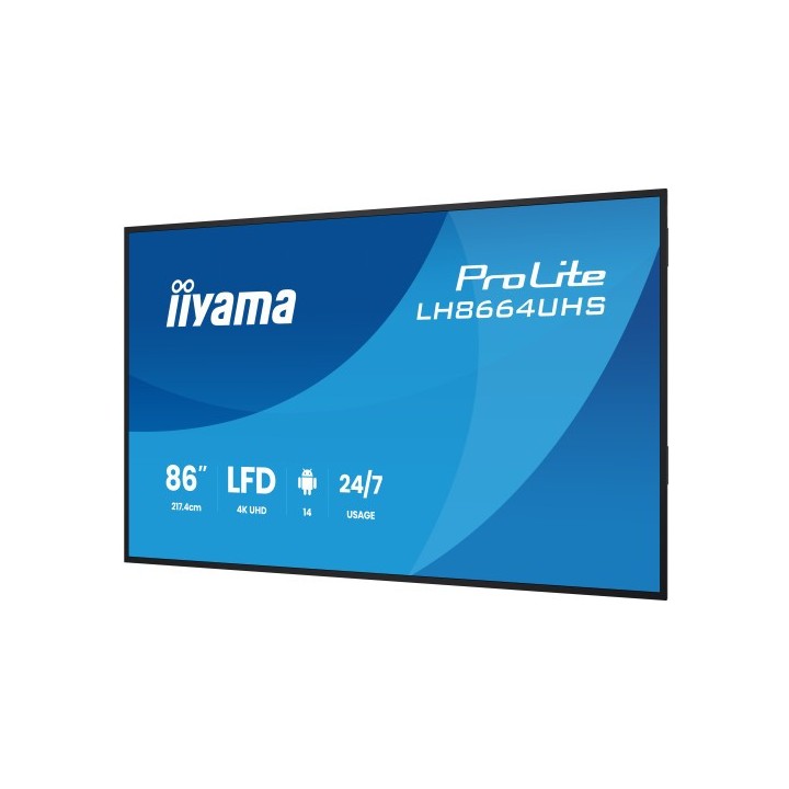 iiyama monitor iiyama 86" 3840x2160, uhd ips dled 450cd/m / 8ms, landscape portrait / mm 2x 16w, 2x