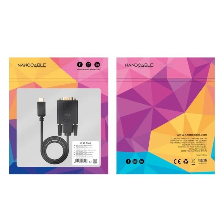 nanocable cable conversor usb c/m a vga/m 1,8 m