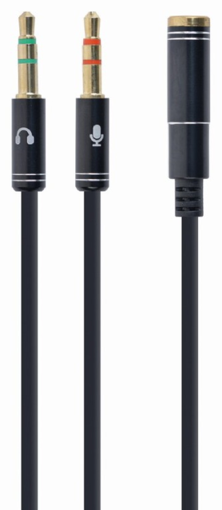 cable adaptador gembird hembra 4pines 3,5mm a 2 stereo 3,5mm negro, c.metalic