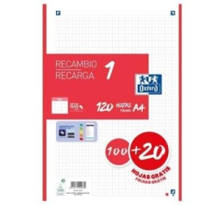 recambio 100h+20 oxford color 1 a4 5x5 rojo