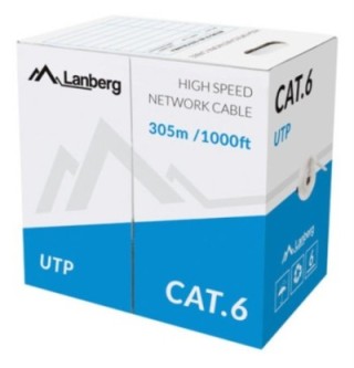 bobina cable red lanberg utp rj45 cat.6 solido cu awg24 cpr 305m gris fluke