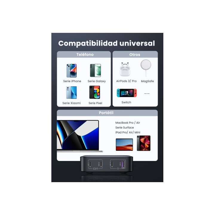 ugreen ugreen nexode universal gris corriente alterna carga rapida interior