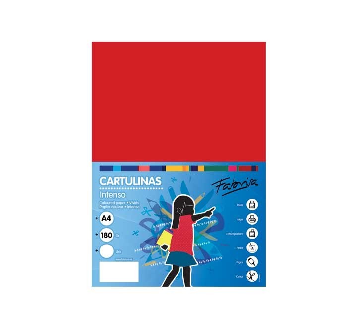 paq. 50h cartulina fabrisa 180gr a4 rojo