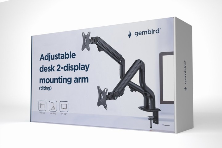 soporte escritorio ajust gembird con brazo para 2 pantallas 17 32 hasta 8 kg