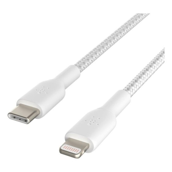 belkin cable lightning a usb tipo c belkin 2m    macho   macho    blanco trenzado