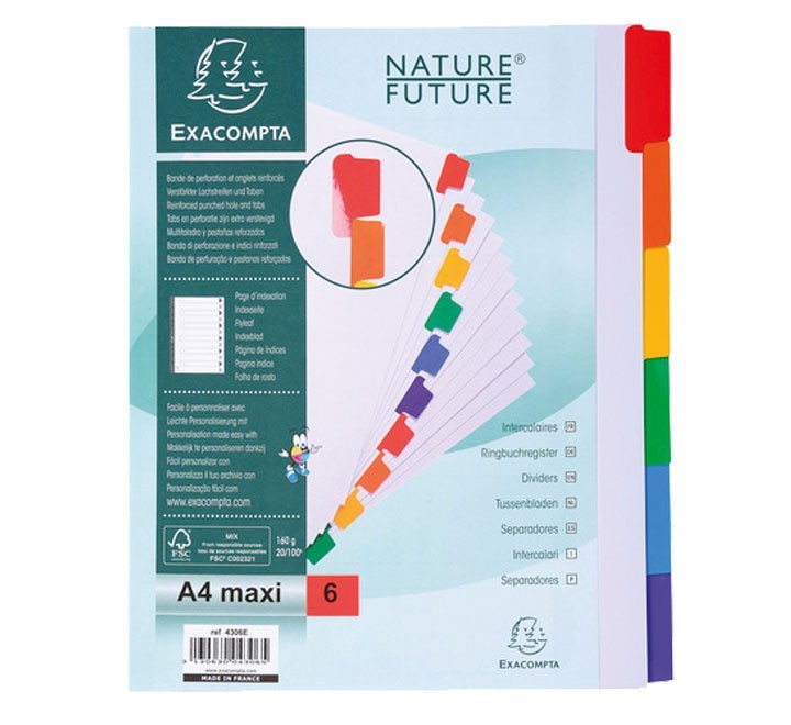 sep. cart. exacompta a4+ 6pos. 160gr bl+pest col.