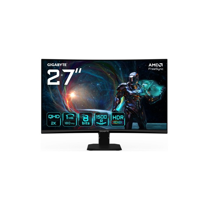gigabyte gigabyte gs27qca 27" monitor curvo para gaming qhd   2560 x 1440, 180hz, 1ms, 250 cd/m2, fr