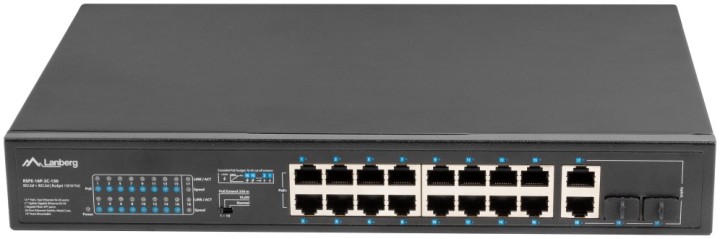 switch lanberg 18 ptos 100mb 16xpoe+/2x gbit ether 150w rack 10"/19"