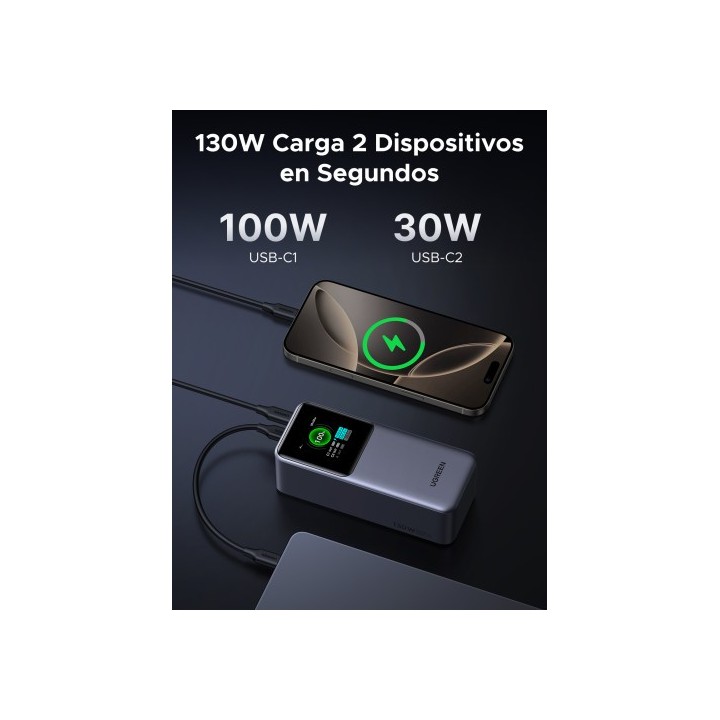ugreen ugreen 20000mah 130w fast charging powerbank litio gris