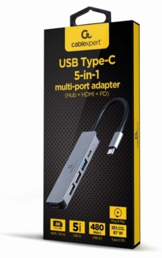 adaptador multipuerto usb tipo c 5 en 1 hub hdmi pd