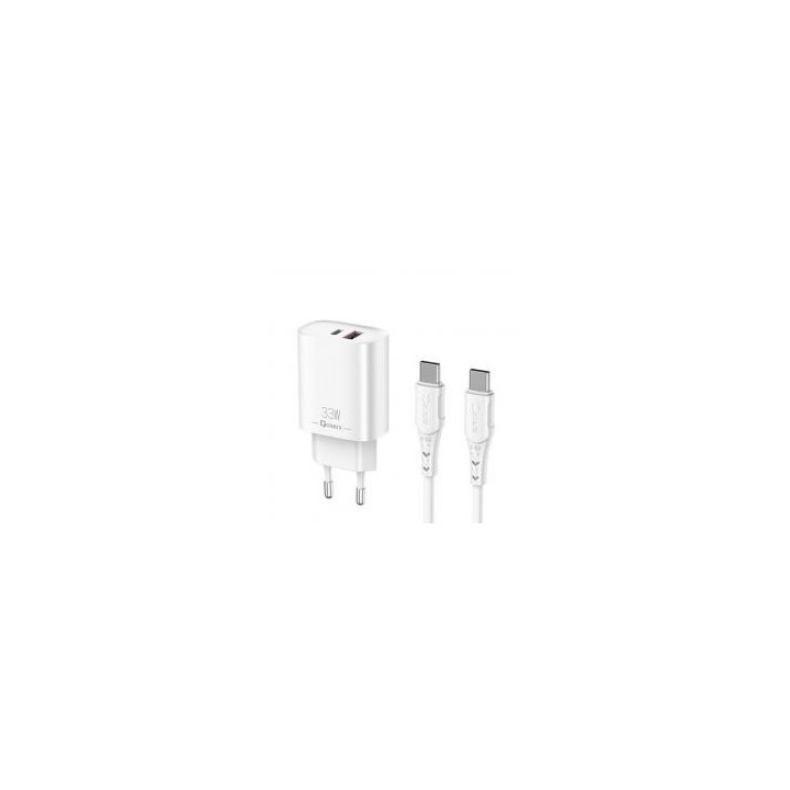 qcharx international cargador qcharx eros 3a 33w 1 x usb tipo a   1 x usb tipo c blanco + cable usb
