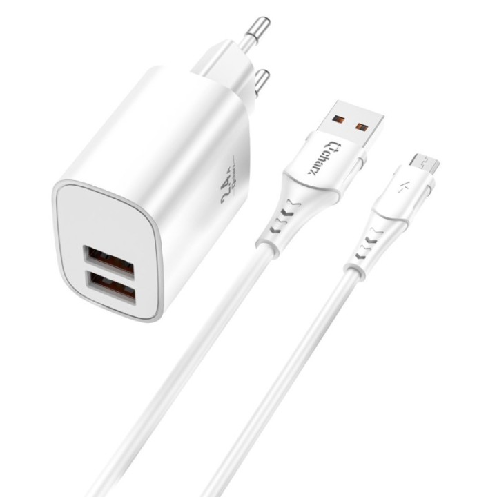 qcharx international kit cargador qcharx apolo 24a  + cable usb a  micro usb  blanco