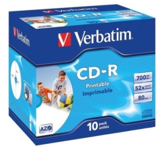 verbatim 10u cd r 52x imprim jewel case 70mb 43325