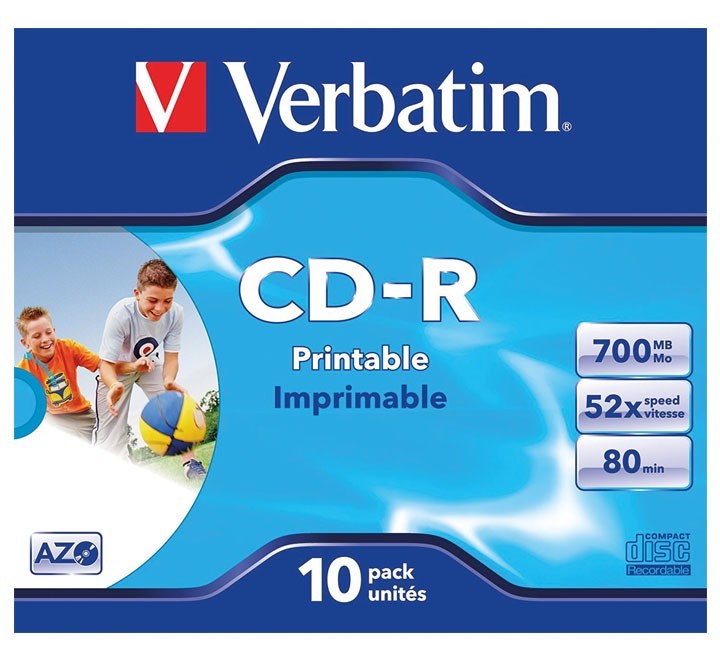 verbatim 10u cd r 52x imprim jewel case 70mb 43325