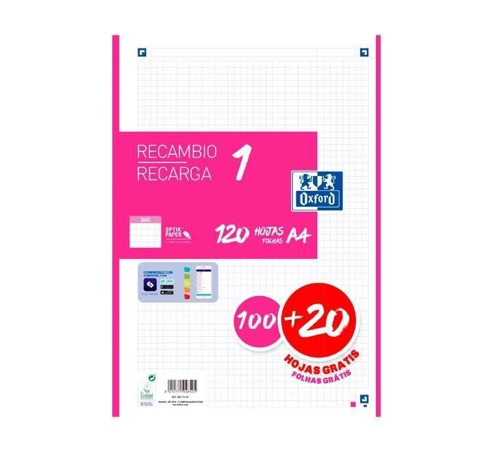 recambio 100h+20 oxford color 1 a4 5x5 fucsia