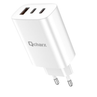 qcharx international cargador qcharx ares 3a 65w 2 puerto  tipo c + usb blanco