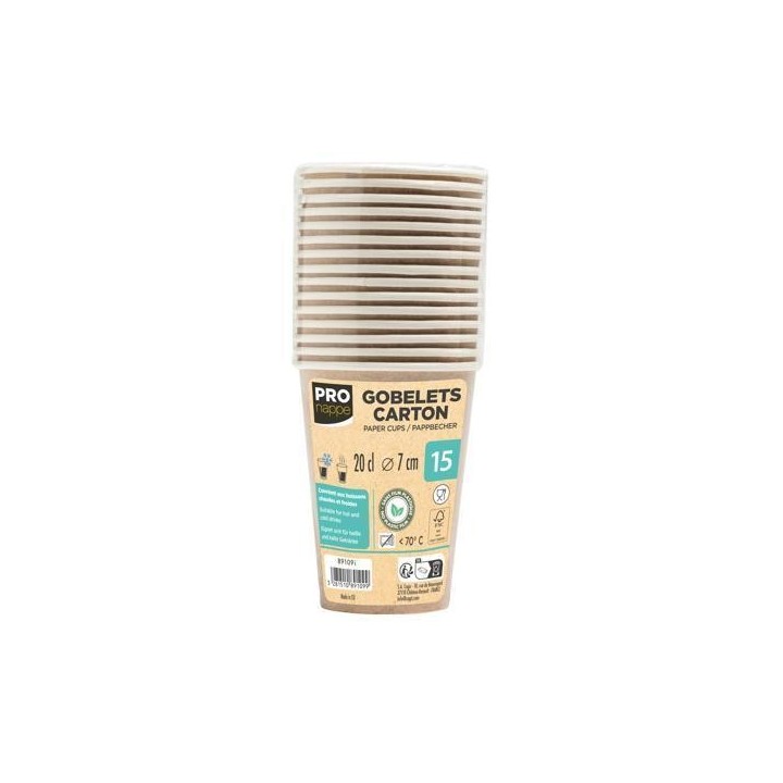 paq. 15 vasos carton pronappe 20cl kraft