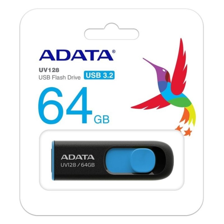 adata lapiz usb uv128 64gb usb 3.2 negro/azul