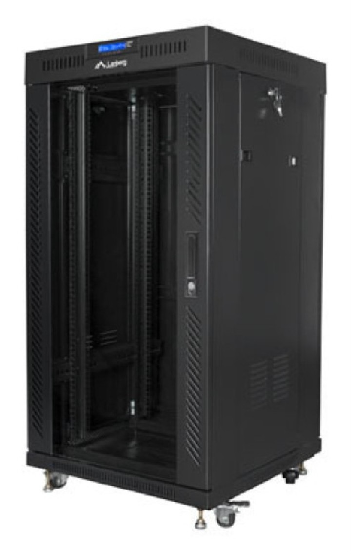 armario rack lanberg 22u 600x600 flat pack puerta cristal con lcd negro