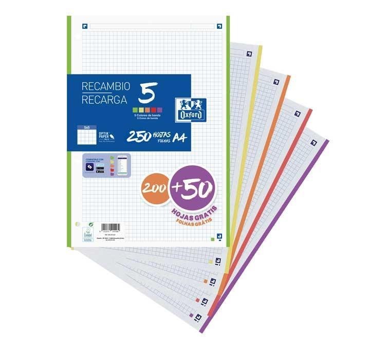 recambio 200h+50 oxford color 5 a4 5x5 vivos