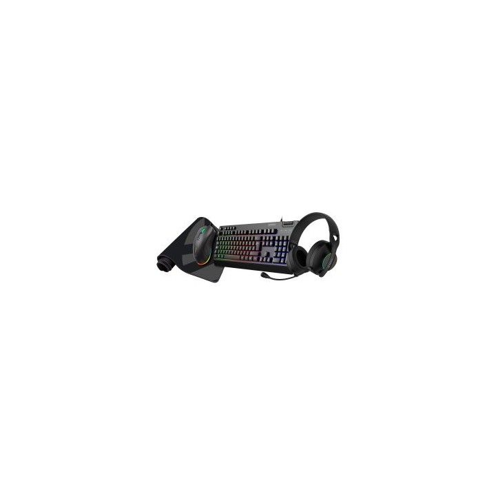 pack gaming teclado + mouse + headset y alfombrilla unyka nova 4in1 es rgb membrana 7200 dpi negro