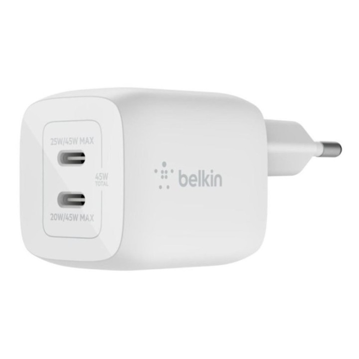 belkin cargador de pared belkin wch011vfwh 45w 2x usb tipo c blanco